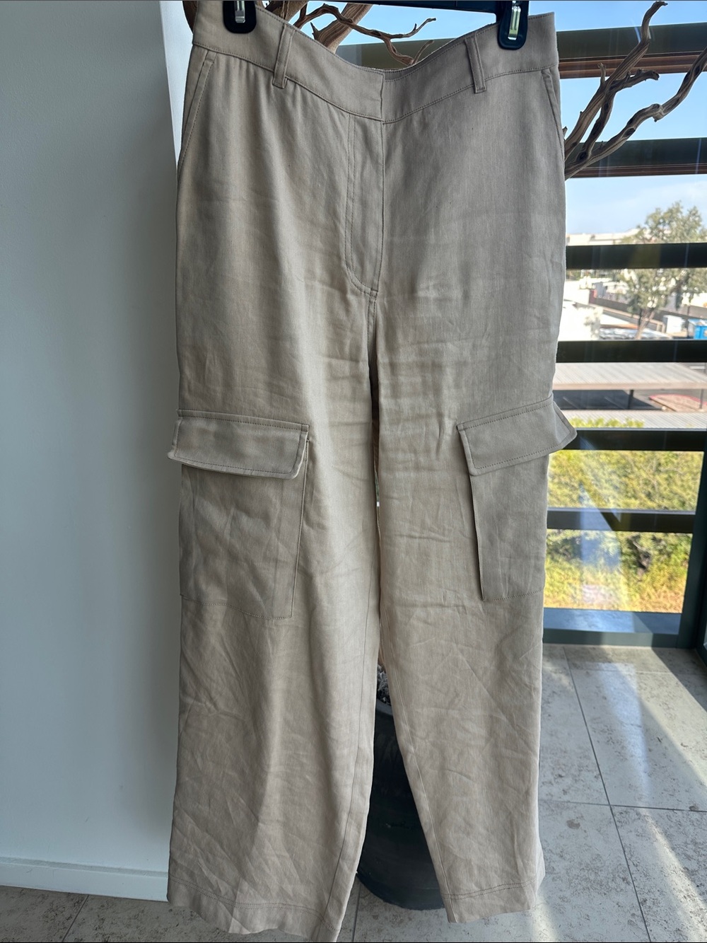 Organic Linen Blend. Frame Beige Cargo Pants - Lightweight Casual Trousers